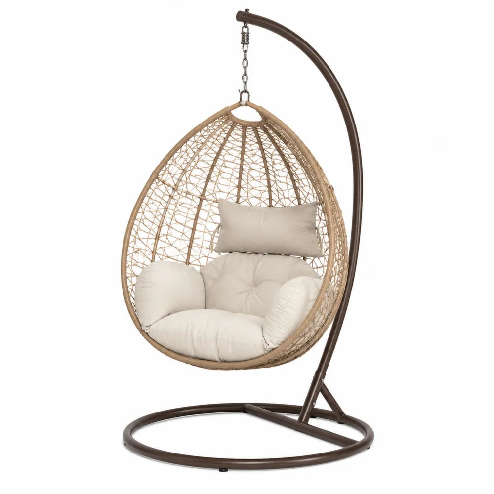 Chaise suspendue rotin synthétique avec coussins beiges
