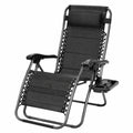 Chaise longue en métal et textilène noir avec support pour gobelet