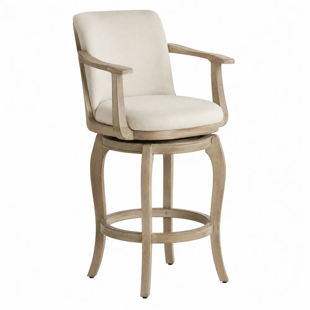 Tabouret de bar pivotant en bois avec tissu polyester beige