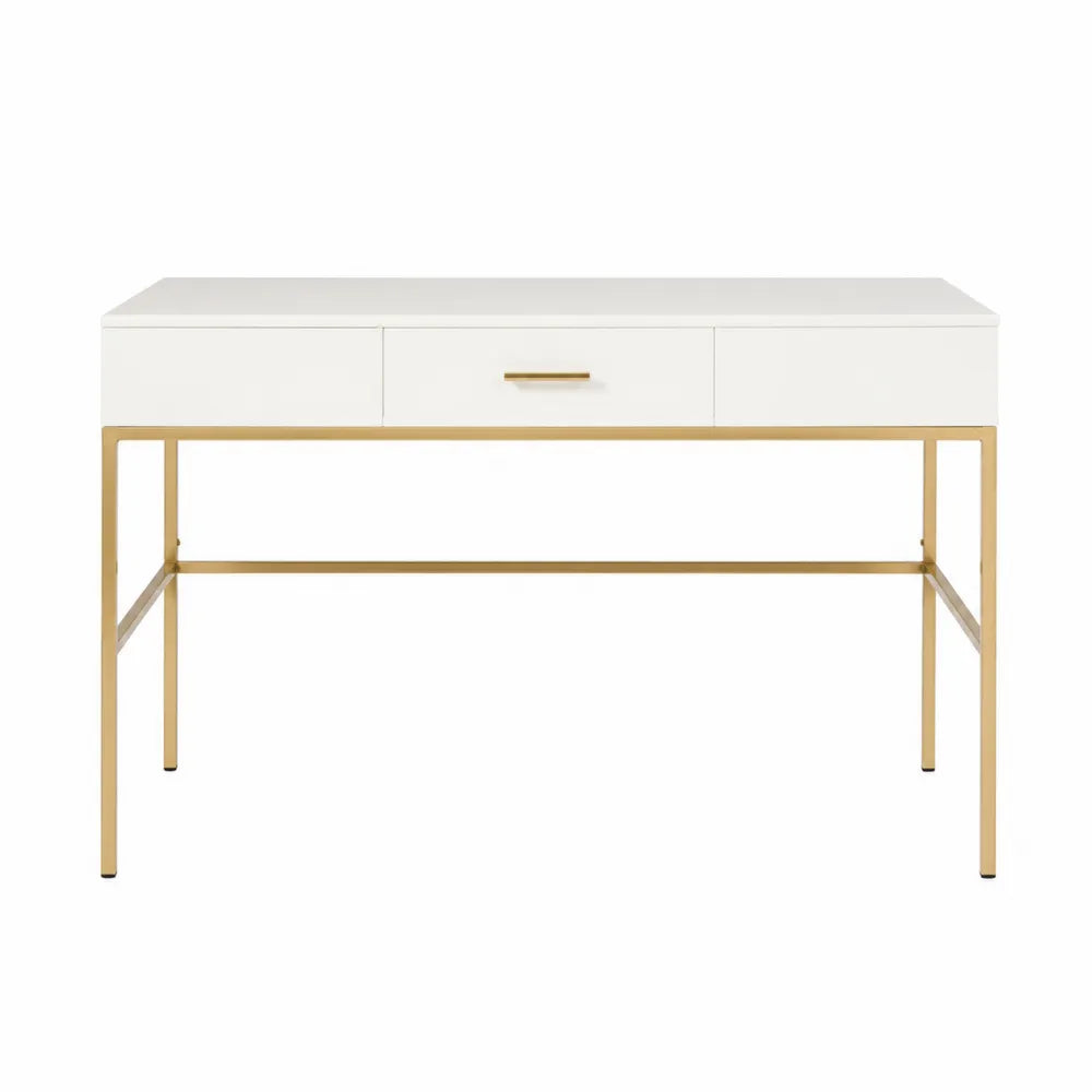 Bureau en bois blanc avec structure en métal doré 120cm