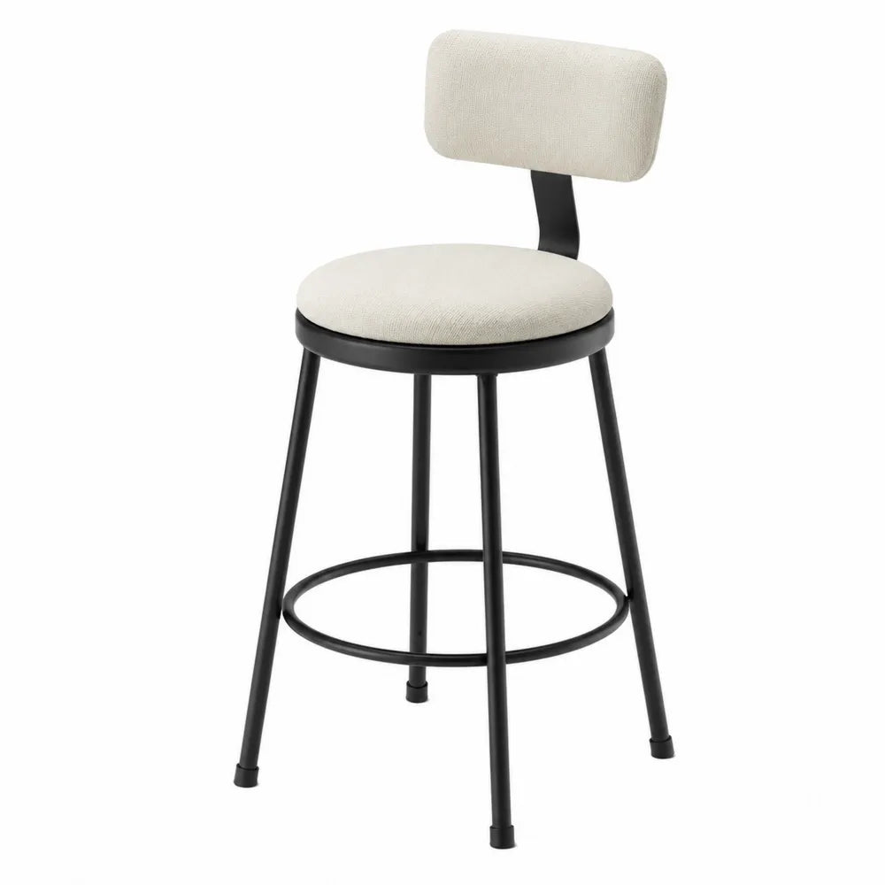Tabouret de bar en métal avec tissu polyester blanc, hauteur 76 cm