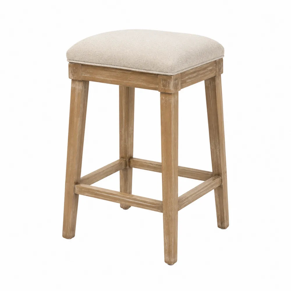 Tabouret de bar en bois avec siège en lin beige 65cm