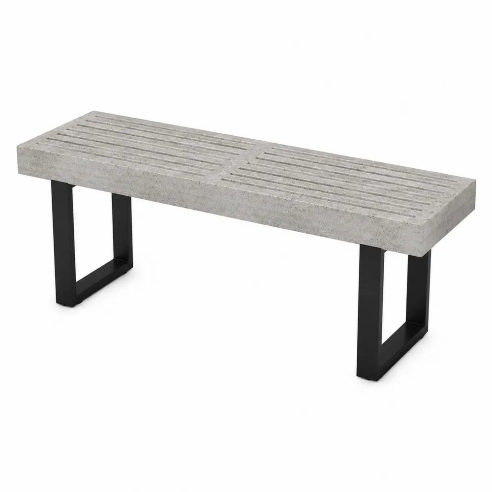 Banc d'extérieur en béton et métal 120 x 40 x 45 cm