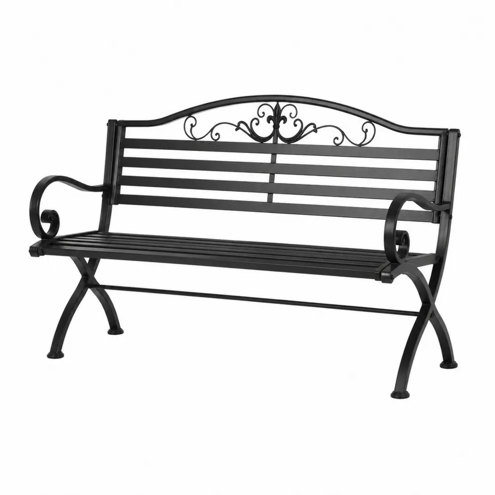 Banc de jardin en métal noir avec ornements