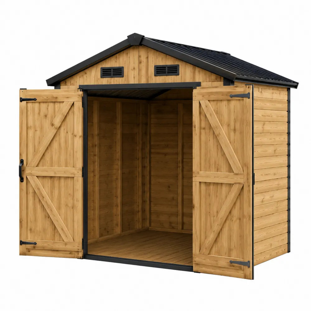 Abri de jardin en bois avec toit en métal et ventilation