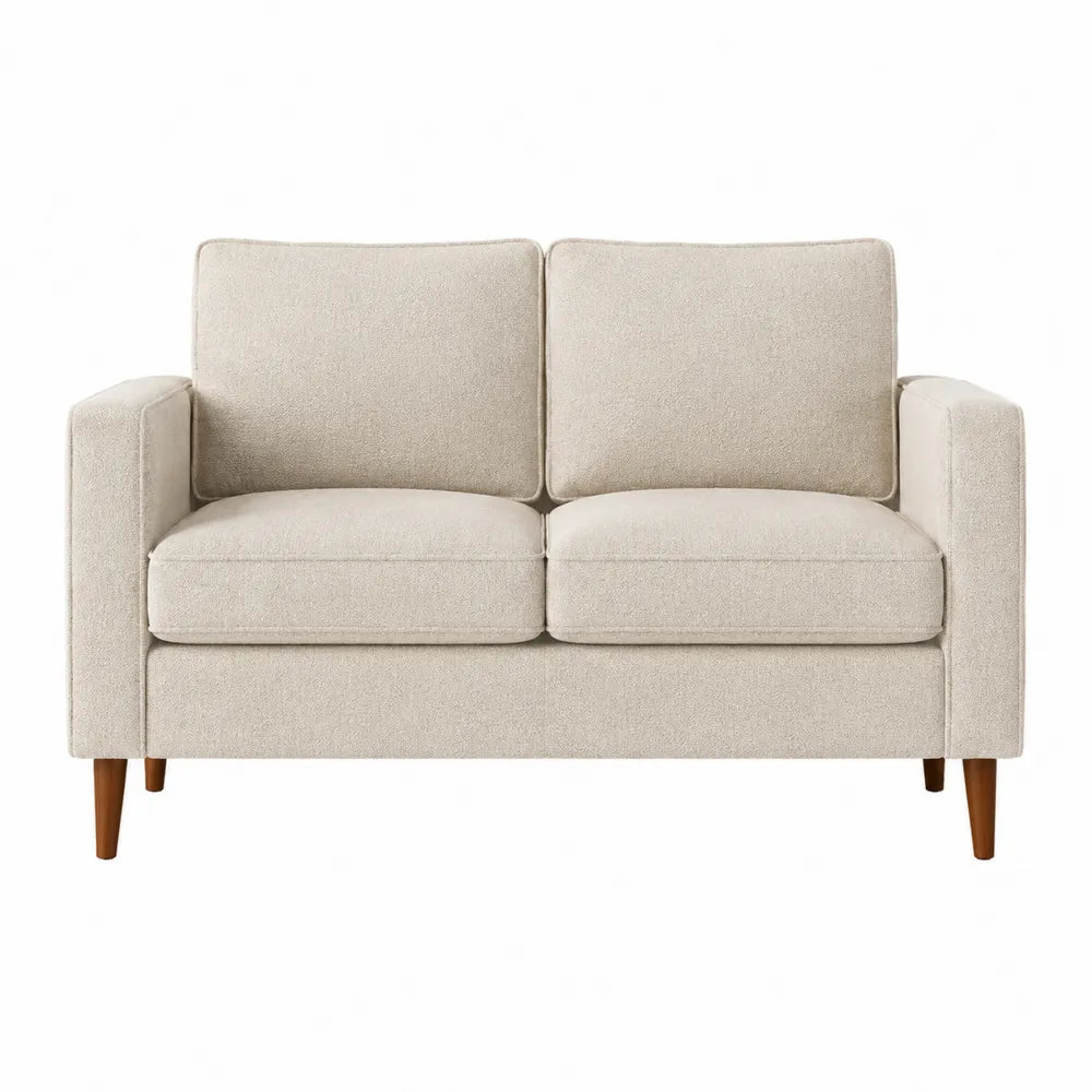 Canapé deux places en bois et tissu beige