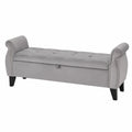 Banc Coffre en Bois et Velours Gris 140 cm
