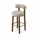 Tabouret de bar en bois avec siège en lin beige et dossier