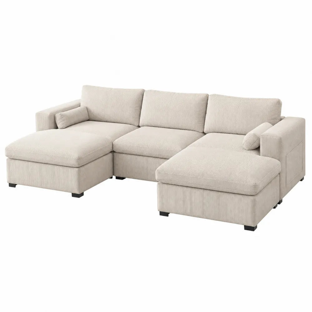 Canapé modulaire en velours côtelé beige avec méridiennes