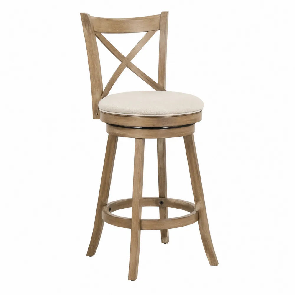 Tabouret de bar pivotant en bois avec siège en tissu beige