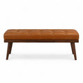 Banc en cuir avec pieds en bois massif marron