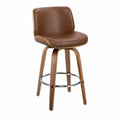 Tabouret de bar en cuir synthétique marron avec piètement en bois et métal