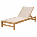 Chaise longue en teck et textilène beige réglable