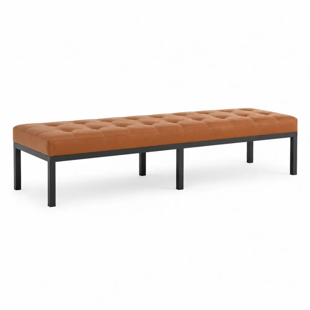 Banc rectangulaire en cuir synthétique brun avec structure en acier noir 160cm