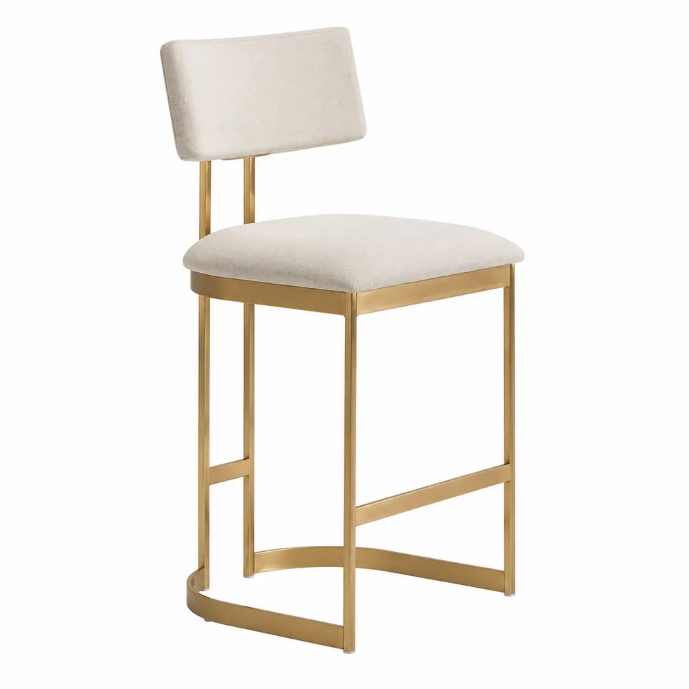 Tabouret en tissu polyester beige avec cadre en acier doré