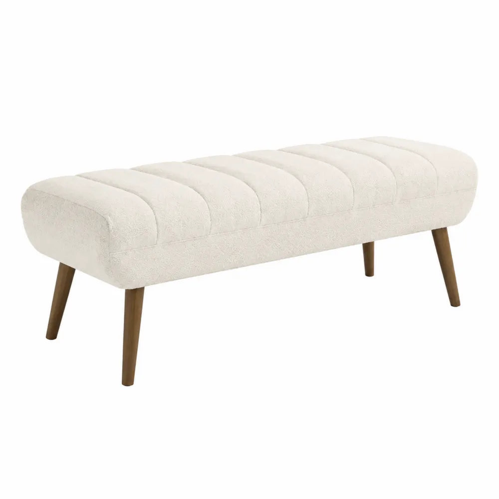 Banc en tissu polyester beige avec pieds en bois