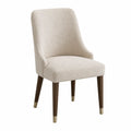 Chaise en tissu polyester beige avec pieds en bois et métal