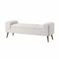 Banc en bois et tissu bouclé blanc avec accoudoirs, 140 cm