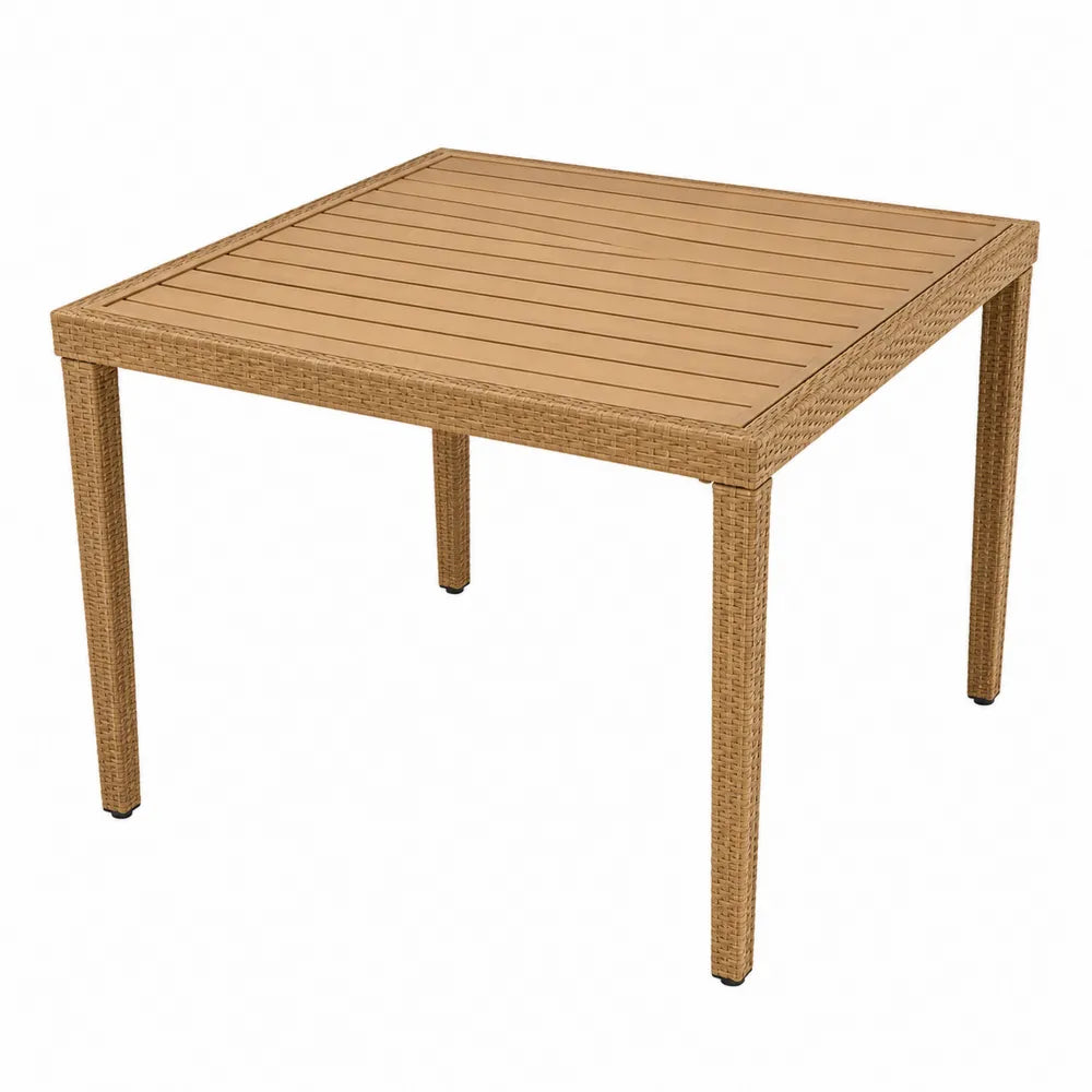 Table de jardin carrée en rotin synthétique marron 90x90 cm