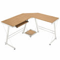 Bureau d'angle en bois et métal, plateau coulissant