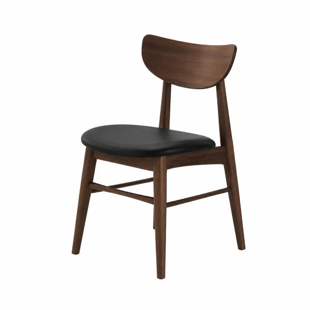 Chaise en bois noyer et simili cuir noir