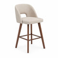 Chaise de bar en bois de hêtre avec tissu polyester beige, hauteur 105 cm
