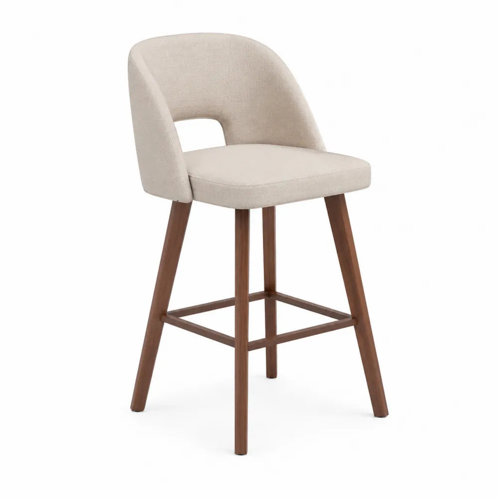 Chaise de bar en bois de hêtre avec tissu polyester beige, hauteur 105 cm