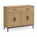 Buffet en bois avec 4 portes et 2 tiroirs chêne clair et métal