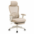 Chaise de bureau en plastique beige avec maille respirante et repose-pieds