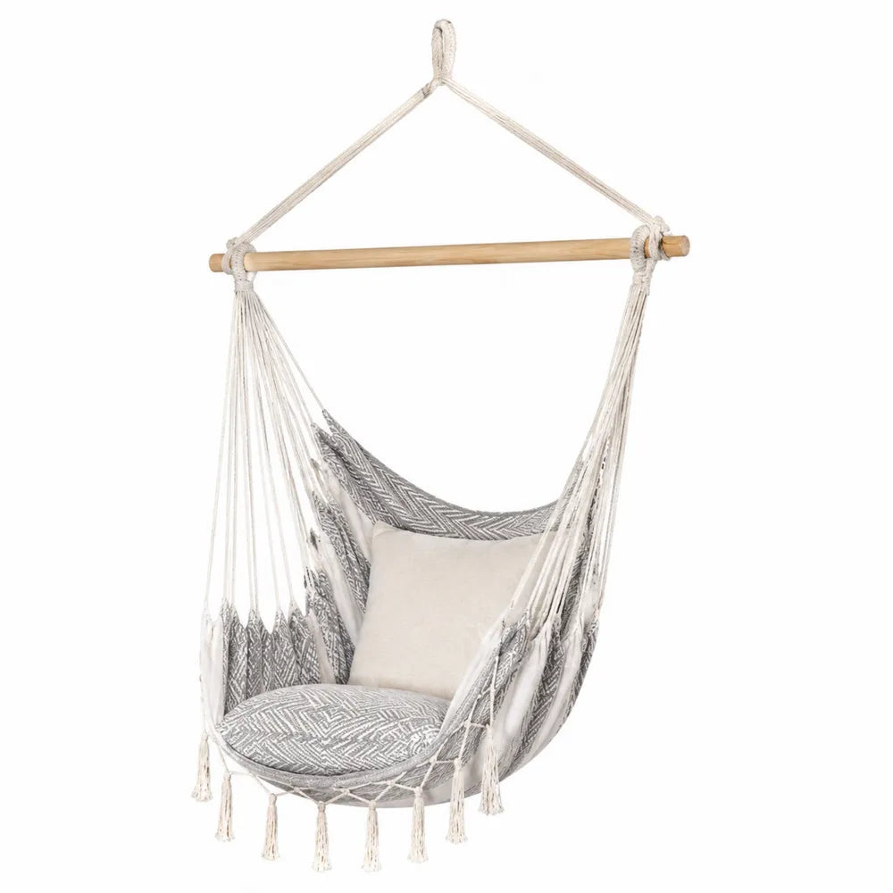 Chaise Hamac Suspendue en Coton Gris et Bois de Hêtre