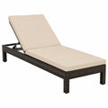 Chaise Longue d'Extérieur en Résine Tressée Brun avec Coussin Beige