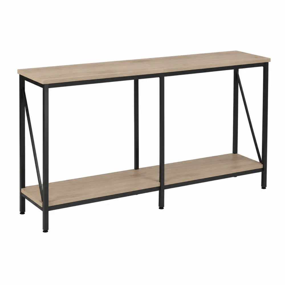 Console en bois MDF et métal noir avec étagère 120x30x75 cm