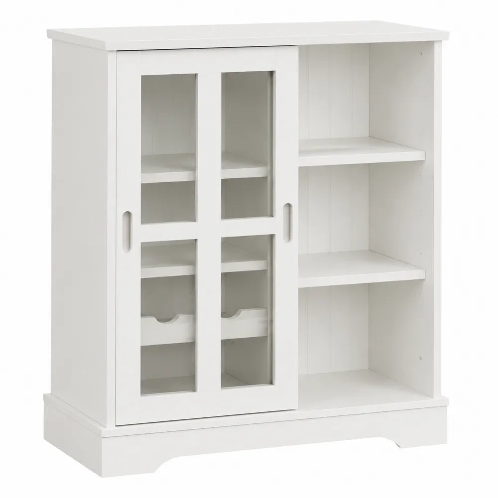 Buffet de cuisine en bois blanc avec portes vitrées coulissantes