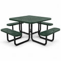 Table de pique-nique extérieure en métal vert avec bancs intégrés
