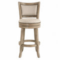 Tabouret de Bar en Bois Massif avec Assise en Lin Beige
