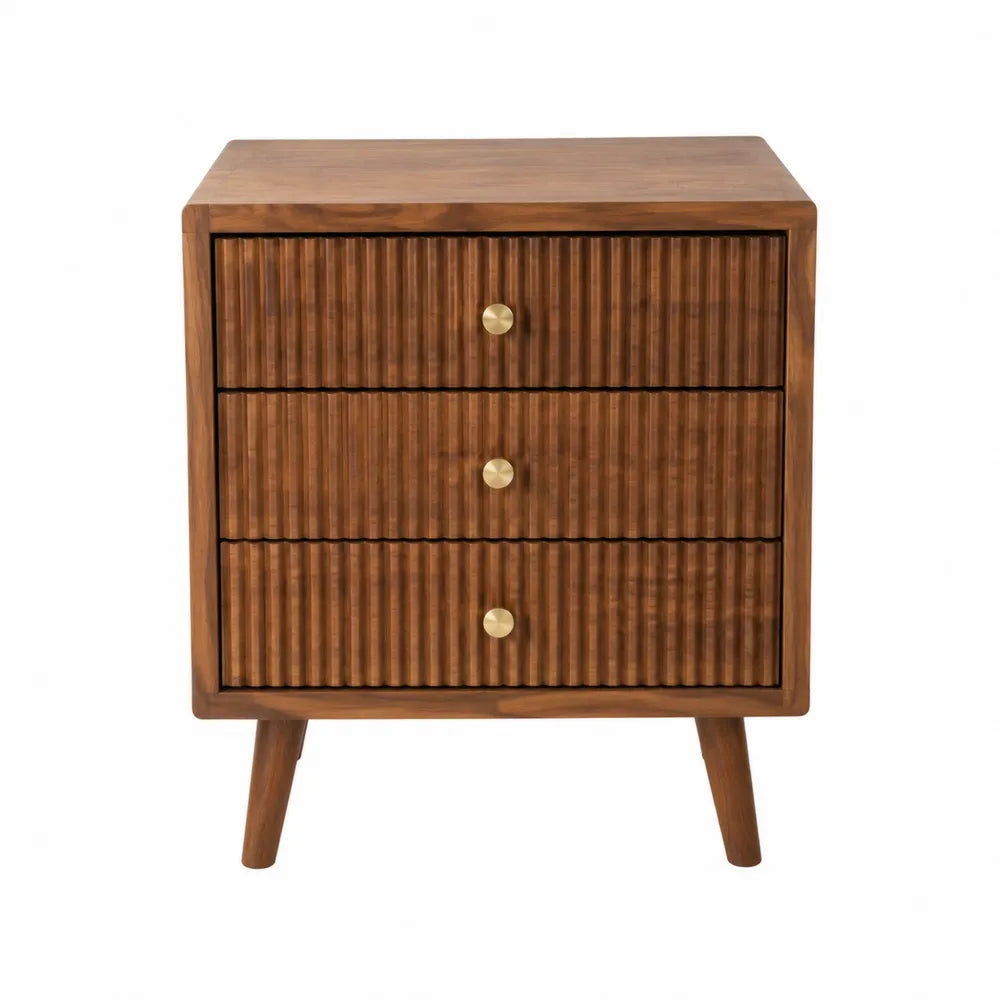 Commode en bois de noyer, 3 tiroirs, poignées en métal, 60x40x75 cm