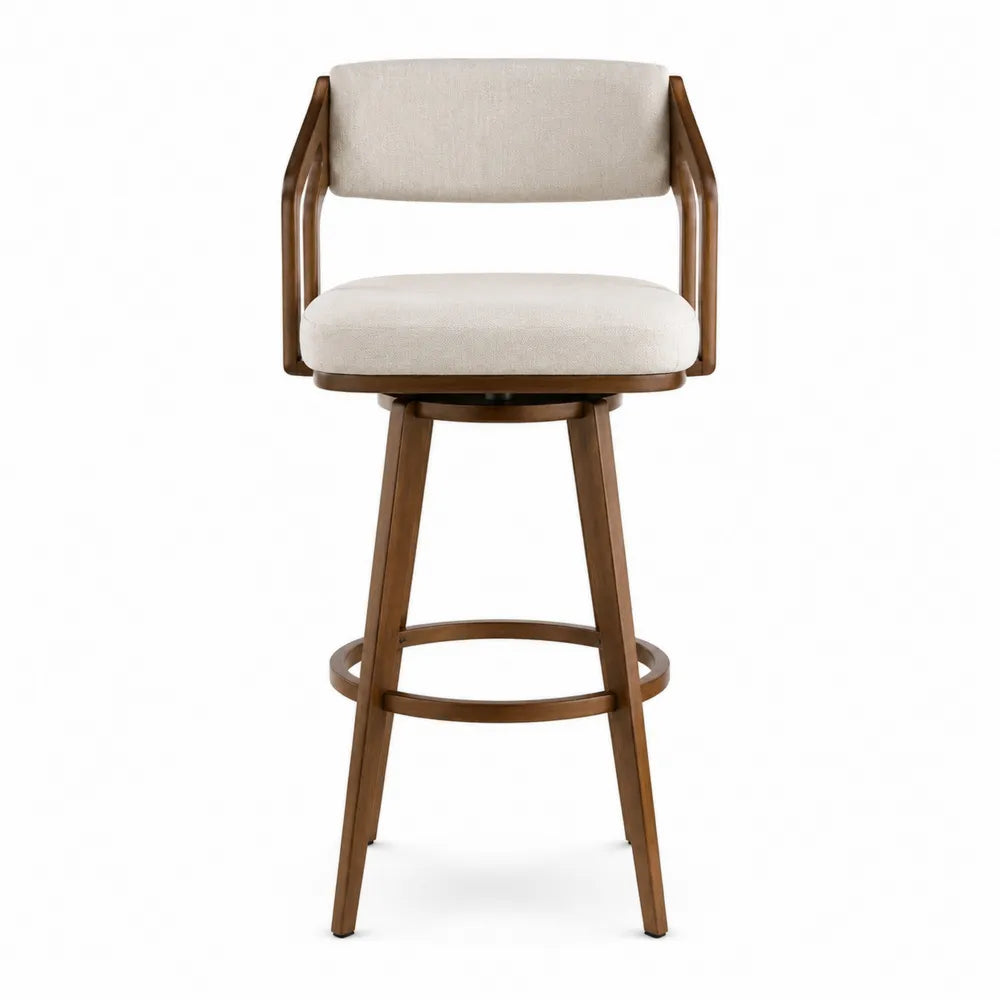 Chaise de bar pivotante en bois et tissu polyester beige