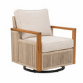 Fauteuil pivotant en teck et corde polyester beige