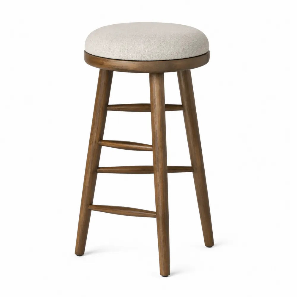Tabouret de bar en bois avec assise en tissu polyester beige