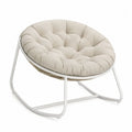Chaise en métal blanc avec coussin rond en tissu beige