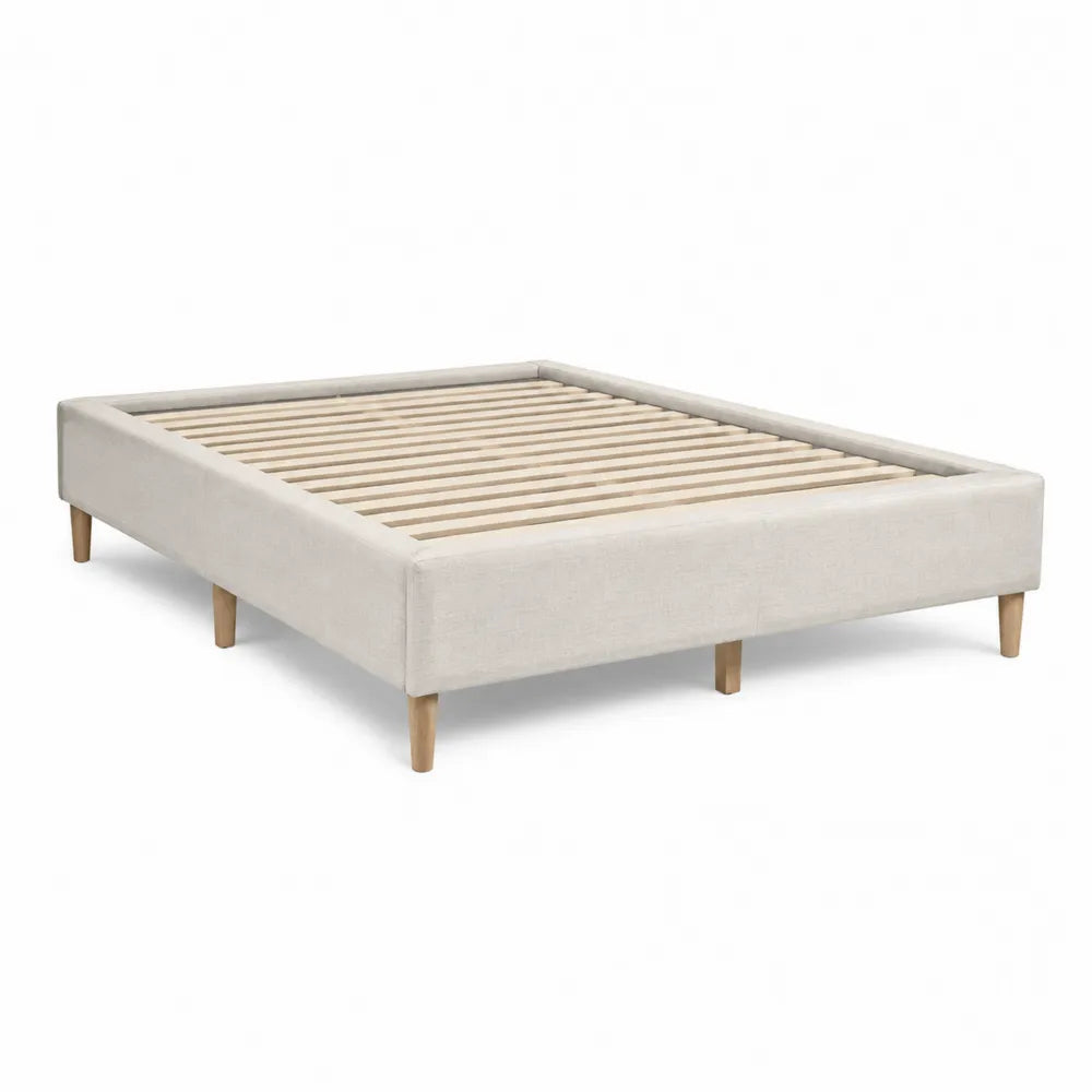 Cadre de lit en bois et tissu beige 160x200 cm