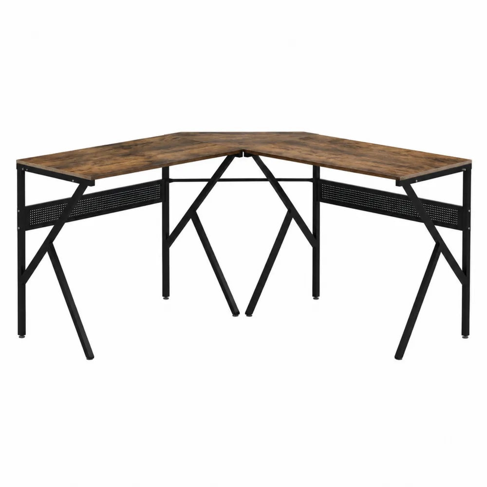Bureau d'angle en bois et métal brun/noir 160x120x75 cm