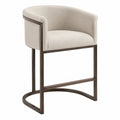 Tabouret de bar en tissu polyester beige avec structure en métal marron, 98 cm de hauteur