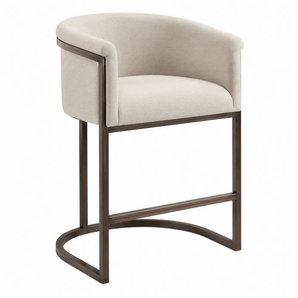 Tabouret de bar en tissu polyester beige avec structure en métal marron, 98 cm de hauteur