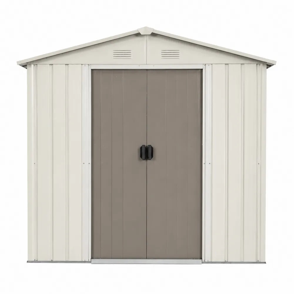 Abri de jardin en métal crème/gris avec double porte 213x191x132 cm