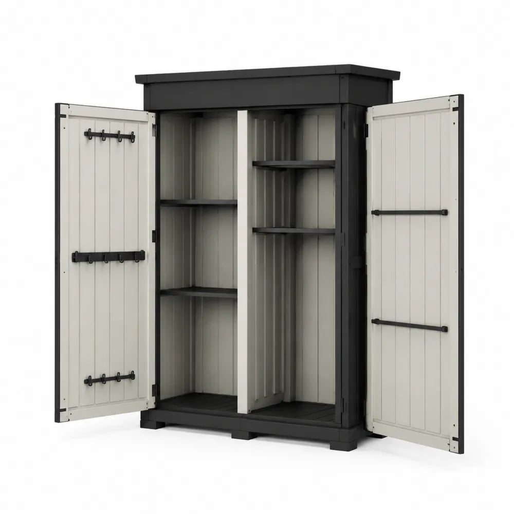 Armoire extérieure en résine 3 étagères double porte 182x100x44 cm