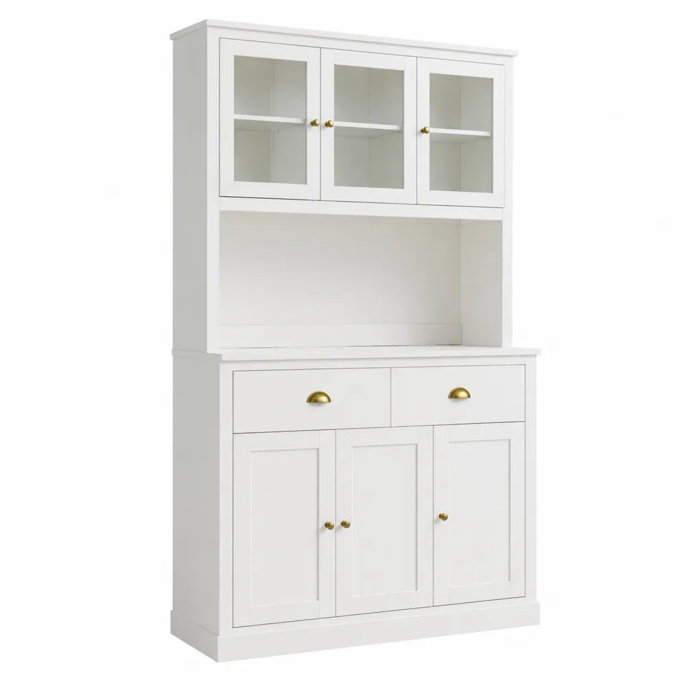 Buffet de cuisine en bois avec portes en verre trempé blanc