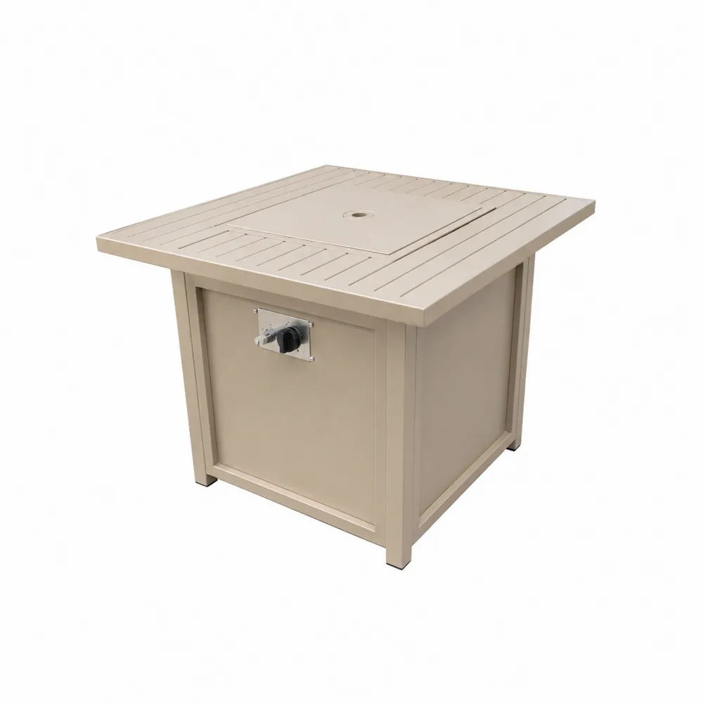 Table métallique beige avec foyer intégré 80cm