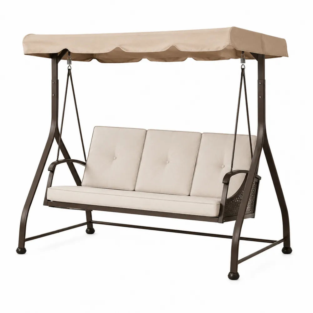 Balancelle d'extérieur 3 places en acier et polyester beige