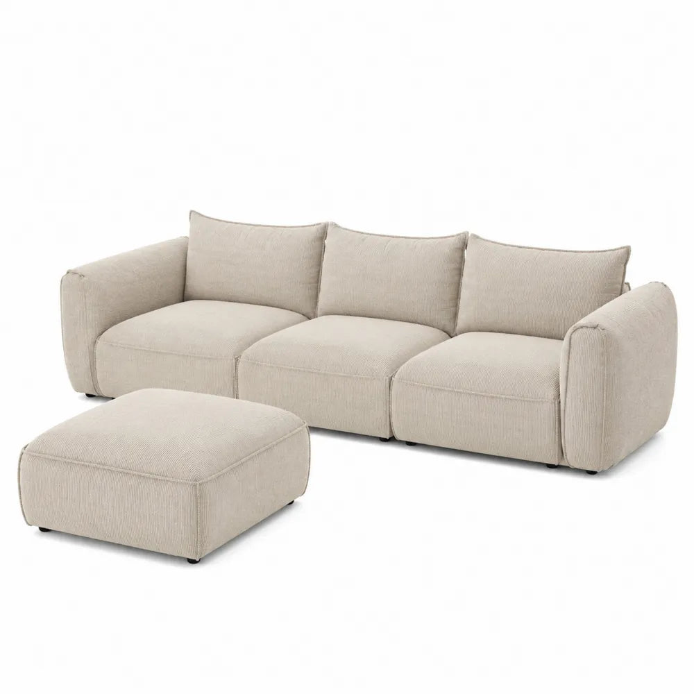 Canapé modulaire en tissu beige avec pouf